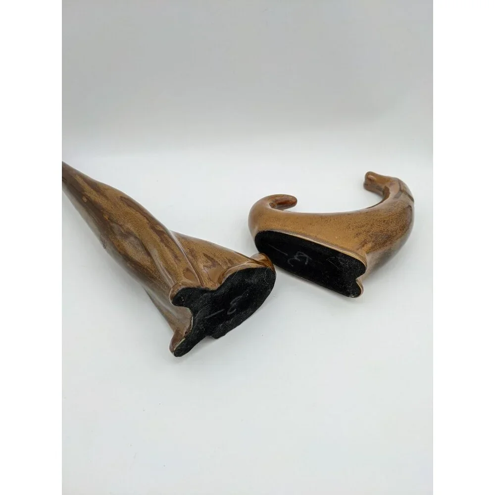 Vintage Mid Century Modern Ceramic Dog Pair Abstract‎ Long Neck Figurines Retro